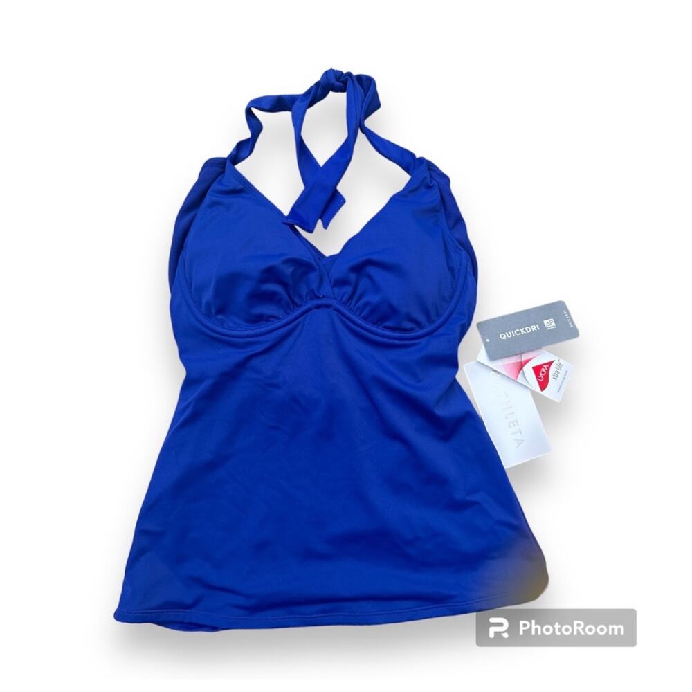 Athleta Halter Tankini Swim Top 34B/C Blue Sapphire Built-In Bra NWT